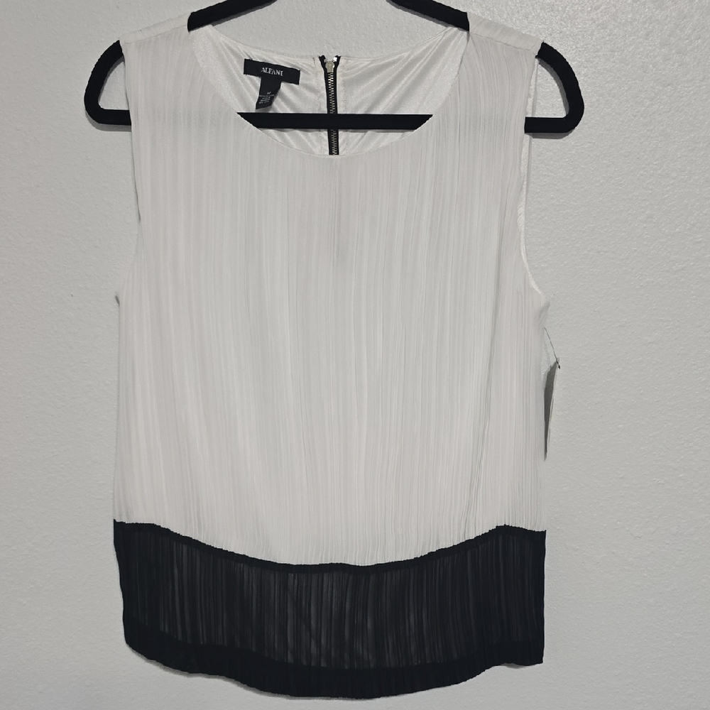 Alfani White and Black Sleeveless Blouse